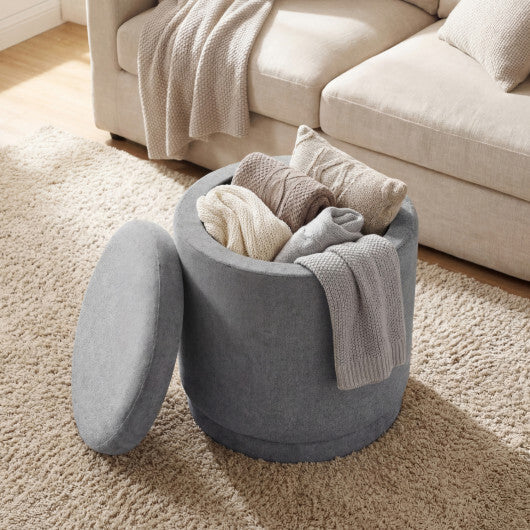 Round Storage Ottoman Foot Rest with Removable Lid and Acacia Wood Frame-Gray LuxuryLifeWay Online Store