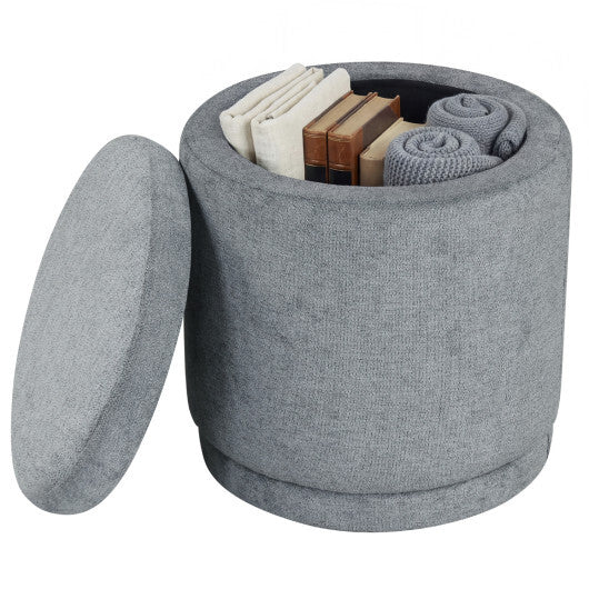 Round Storage Ottoman Foot Rest with Removable Lid and Acacia Wood Frame-Gray LuxuryLifeWay Online Store
