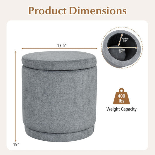 Round Storage Ottoman Foot Rest with Removable Lid and Acacia Wood Frame-Gray LuxuryLifeWay Online Store