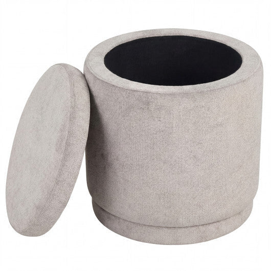 Round Storage Ottoman Foot Rest with Removable Lid and Acacia Wood Frame-Gray LuxuryLifeWay Online Store