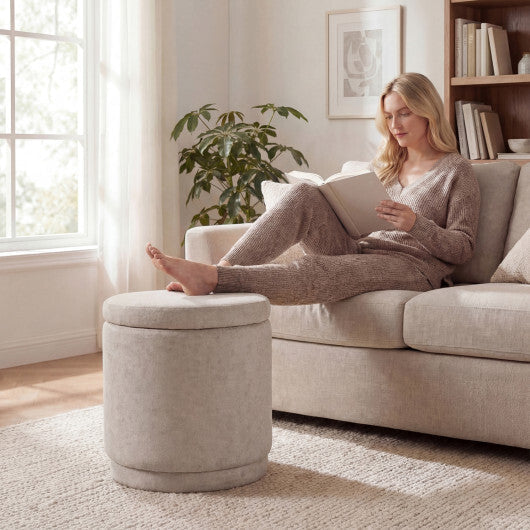 Round Storage Ottoman Foot Rest with Removable Lid and Acacia Wood Frame-Gray LuxuryLifeWay Online Store