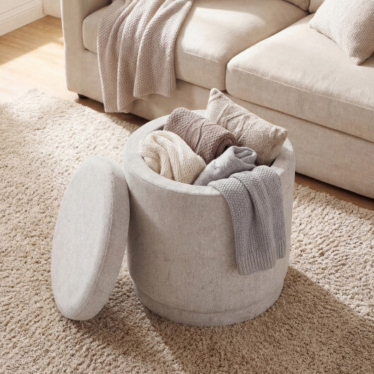 Round Storage Ottoman Foot Rest with Removable Lid and Acacia Wood Frame-Gray LuxuryLifeWay Online Store
