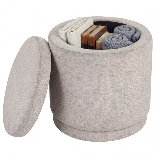 Round Storage Ottoman Foot Rest with Removable Lid and Acacia Wood Frame-Gray LuxuryLifeWay Online Store