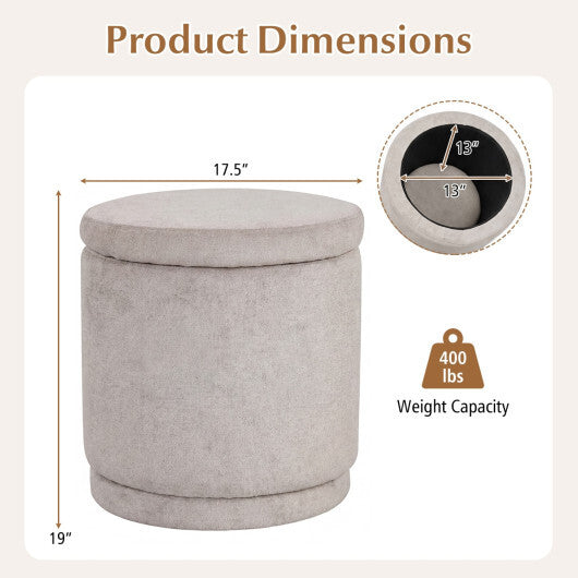 Round Storage Ottoman Foot Rest with Removable Lid and Acacia Wood Frame-Gray LuxuryLifeWay Online Store