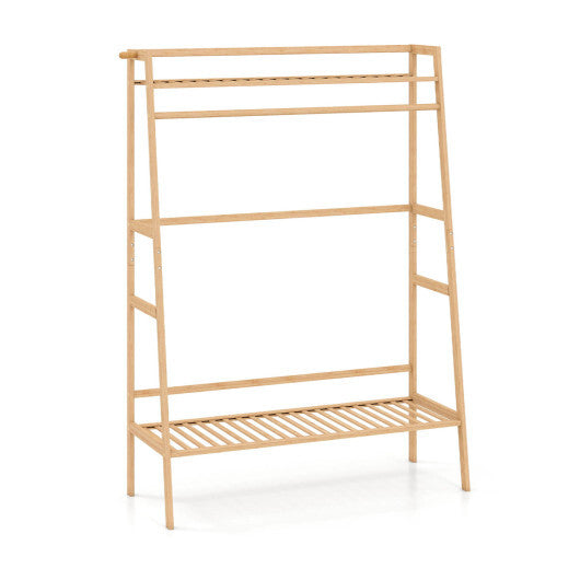 Bamboo Clothing Garment Rack Freestanding Open Wardrobe Organizer with Hanging Rod-Natural LuxuryLifeWay Online Store