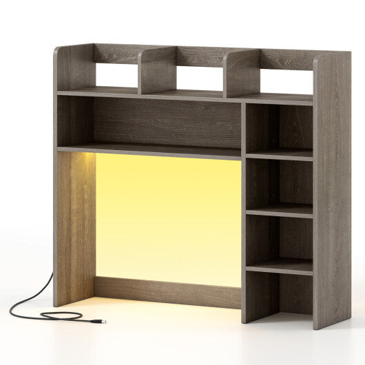Desktop Bookshelf with LED Lights 35.5 inch Desk Hutch Storage Organizer-Oak LuxuryLifeWay Online Store