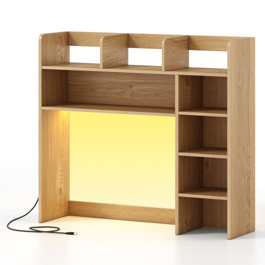 Desktop Bookshelf with LED Lights 35.5 inch Desk Hutch Storage Organizer-Oak LuxuryLifeWay Online Store