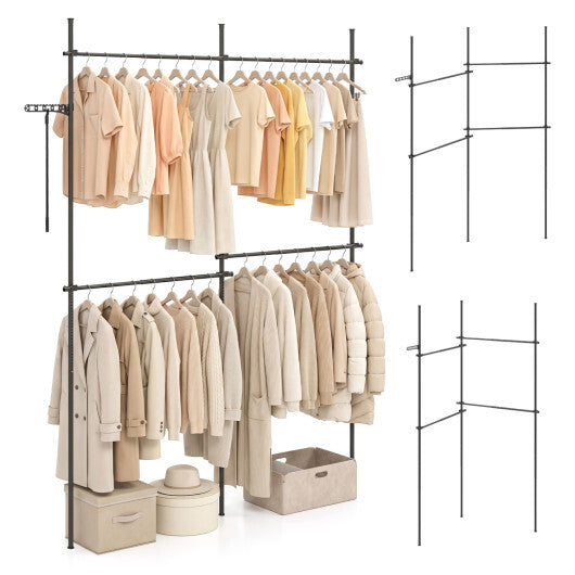 Adjustable Floor to Ceiling Clothes Rack with 4 Hanging Rods-Black LuxuryLifeWay Online Store
