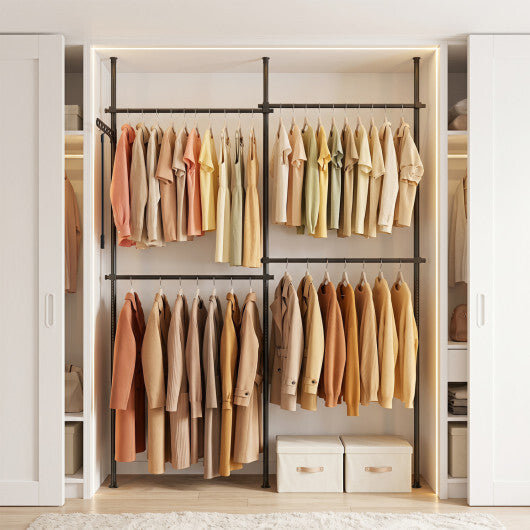 Adjustable Floor to Ceiling Clothes Rack with 4 Hanging Rods-Black LuxuryLifeWay Online Store