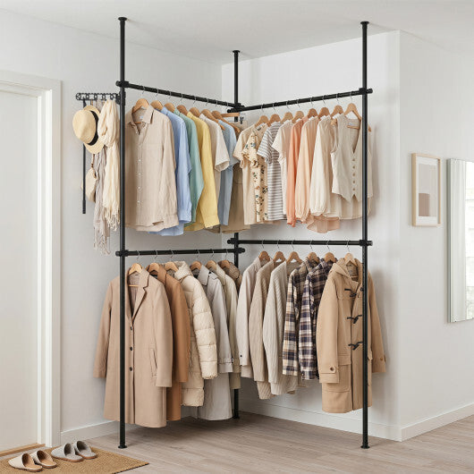Adjustable Floor to Ceiling Clothes Rack with 4 Hanging Rods-Black LuxuryLifeWay Online Store