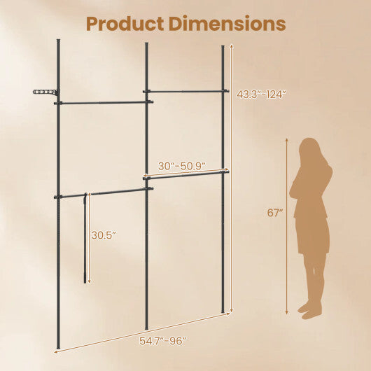 Adjustable Floor to Ceiling Clothes Rack with 4 Hanging Rods-Black LuxuryLifeWay Online Store