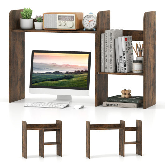 Expandable Desk Bookshelf with Open Cubes and Desktop Display Rack-Rustic Brown LuxuryLifeWay Online Store