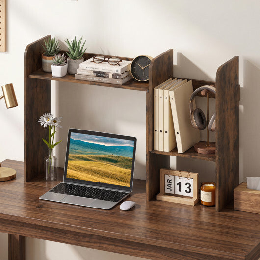 Expandable Desk Bookshelf with Open Cubes and Desktop Display Rack-Rustic Brown LuxuryLifeWay Online Store