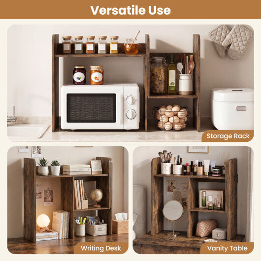Expandable Desk Bookshelf with Open Cubes and Desktop Display Rack-Rustic Brown LuxuryLifeWay Online Store