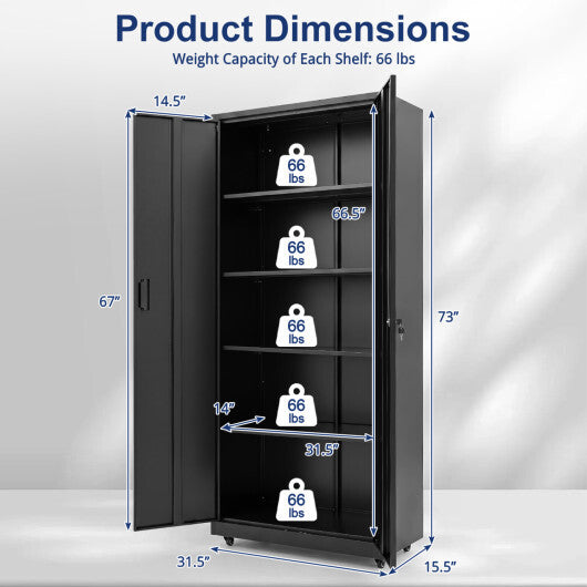 Rolling Metal Storage Cabinet 73 Inches Lockable File Cabinet with 4 Smooth Wheels-Black LuxuryLifeWay Online Store