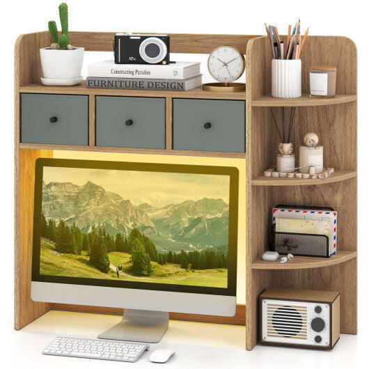Desktop Bookshelf with LED Lights 5-Tier Shelves and 3 Drawers for Home Officce-Brown LuxuryLifeWay Online Store