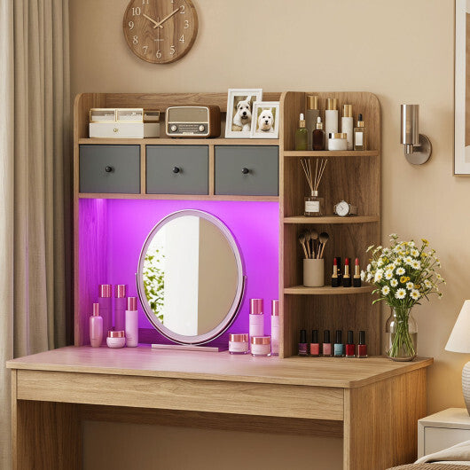Desktop Bookshelf with LED Lights 5-Tier Shelves and 3 Drawers for Home Officce-Brown LuxuryLifeWay Online Store