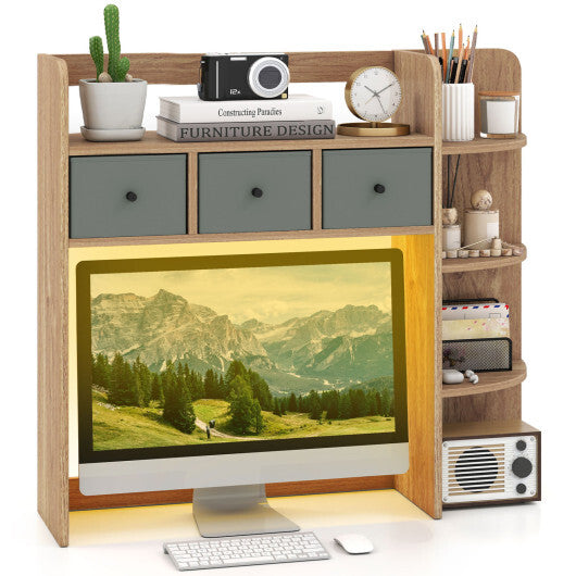 Desktop Bookshelf with LED Lights 5-Tier Shelves and 3 Drawers for Home Officce-Brown LuxuryLifeWay Online Store