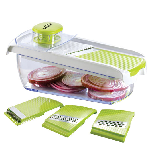 Brentwood Mandollin Slicer with 5 Cup Storage Container and 4 Interchangeable Stainless Steel Blades in Green LuxuryLifeWay Online Store
