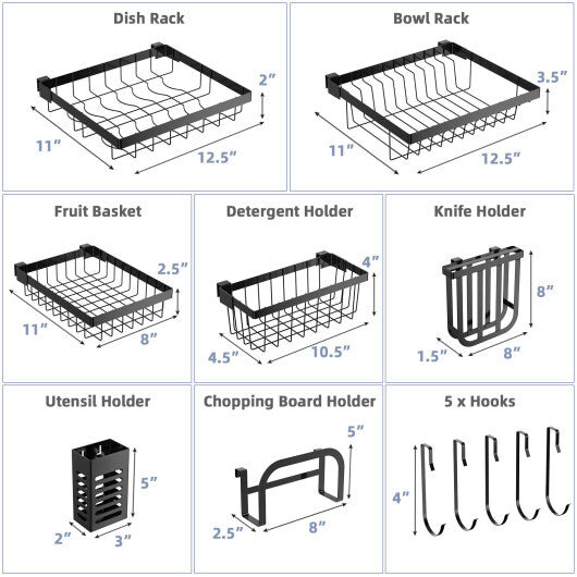 2 Tier Adjustable Over Sink Dish Drying Rack with 8 Hooks LuxuryLifeWay Online Store
