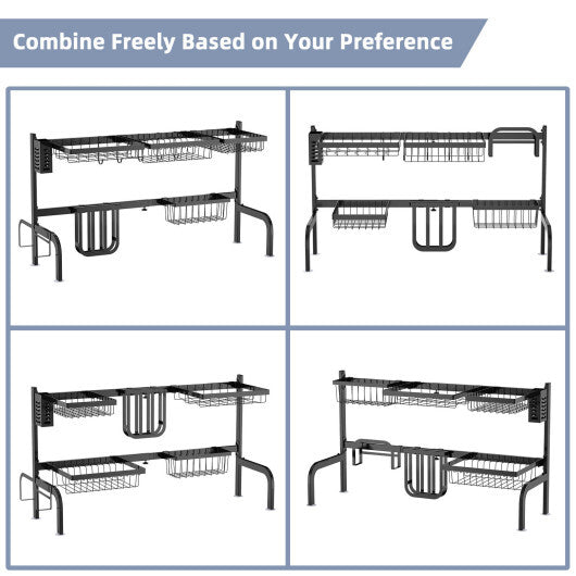 2 Tier Adjustable Over Sink Dish Drying Rack with 8 Hooks LuxuryLifeWay Online Store