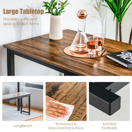 3 Pieces Dining Table Set with 2 Benches for Dining Room Kitchen Bar-Brown LuxuryLifeWay Online Store