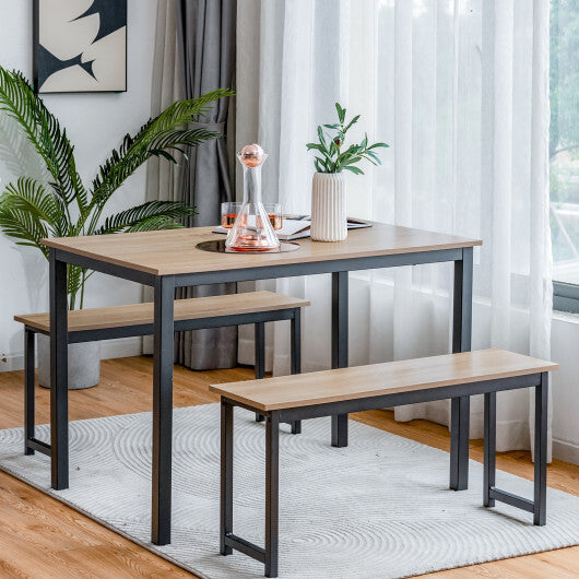 3 Pieces Dining Table Set with 2 Benches for Dining Room Kitchen Bar-Brown LuxuryLifeWay Online Store