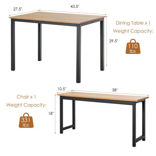 3 Pieces Dining Table Set with 2 Benches for Dining Room Kitchen Bar-Brown LuxuryLifeWay Online Store