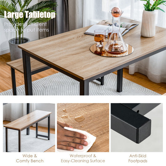 3 Pieces Dining Table Set with 2 Benches for Dining Room Kitchen Bar-Brown LuxuryLifeWay Online Store
