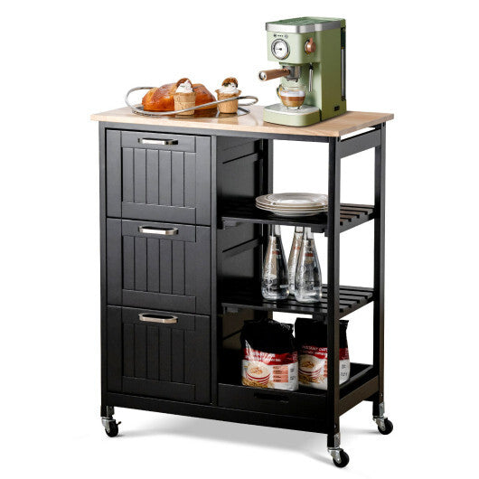 Kitchen Island Cart on Wheels with Rubber Wood Top and 3 Drawersand Removable Tray-Gray LuxuryLifeWay Online Store