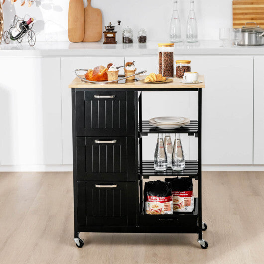 Kitchen Island Cart on Wheels with Rubber Wood Top and 3 Drawersand Removable Tray-Gray LuxuryLifeWay Online Store