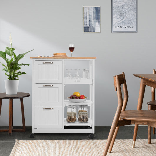 Kitchen Island Cart on Wheels with Rubber Wood Top and 3 Drawersand Removable Tray-Gray LuxuryLifeWay Online Store