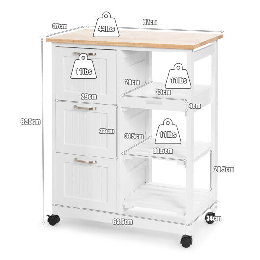 Kitchen Island Cart on Wheels with Rubber Wood Top and 3 Drawersand Removable Tray-Gray LuxuryLifeWay Online Store
