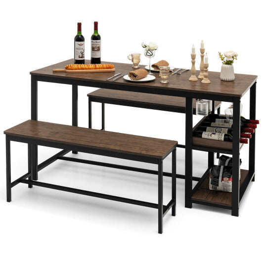 3 Pieces Dining Table Set for 4 with Wine Rack-Brown LuxuryLifeWay Online Store