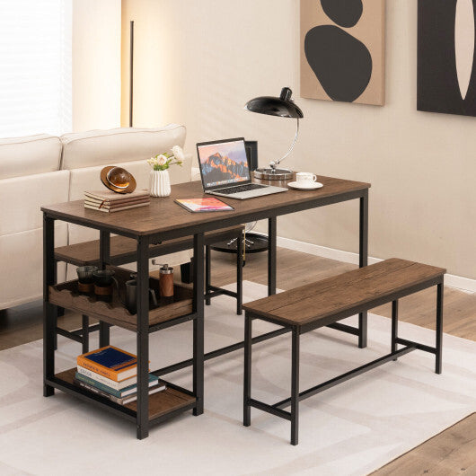 3 Pieces Dining Table Set for 4 with Wine Rack-Brown LuxuryLifeWay Online Store