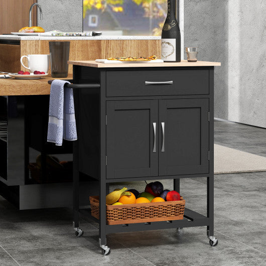 Rolling Kitchen Island Cart with Drawer and Towel Rack-Brown