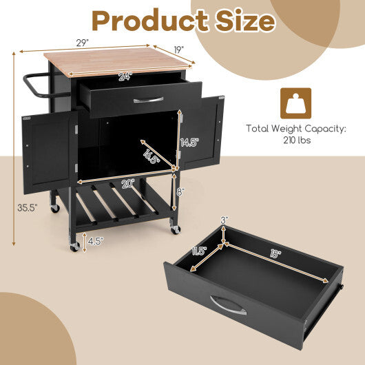 Rolling Kitchen Island Cart with Drawer and Towel Rack-Brown