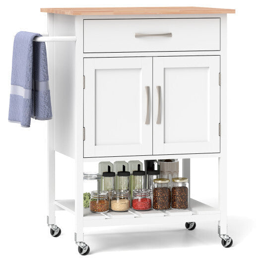 Rolling Kitchen Island Cart with Drawer and Towel Rack-Brown