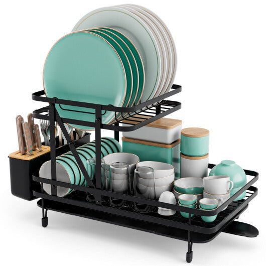 2-Tier Collapsible Dish Rack with Removable Drip Tray LuxuryLifeWay Online Store