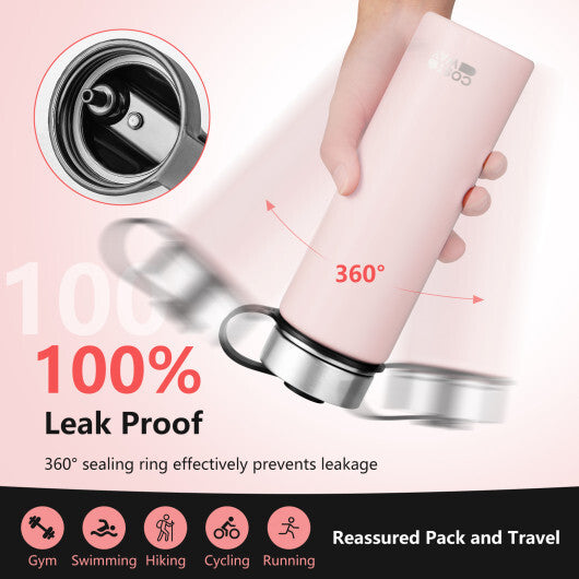 22 Oz Double-walled Insulated Stainless Steel Water Bottle with 2 Lids and Straw-Pink - Color: Pink LuxuryLifeWay Online Store