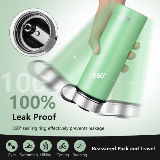 22 Oz Double-walled Insulated Stainless Steel Water Bottle with 2 Lids and Straw-Green - Color: Green LuxuryLifeWay Online Store