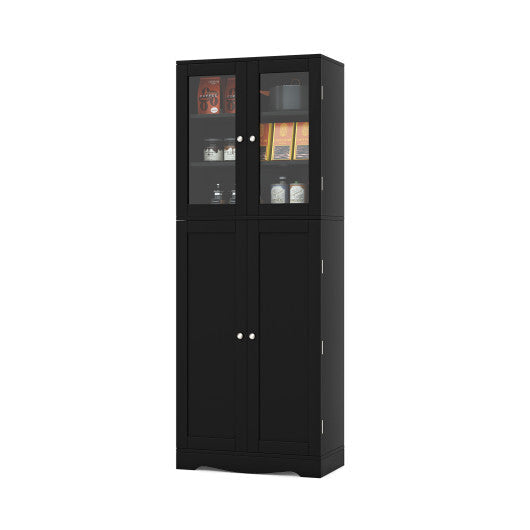 Tall Kitchen Pantry Cabinet with Dual Tempered Glass Doors and Shelves-Black LuxuryLifeWay Online Store