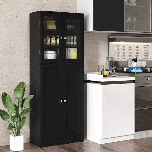 Tall Kitchen Pantry Cabinet with Dual Tempered Glass Doors and Shelves-Black LuxuryLifeWay Online Store