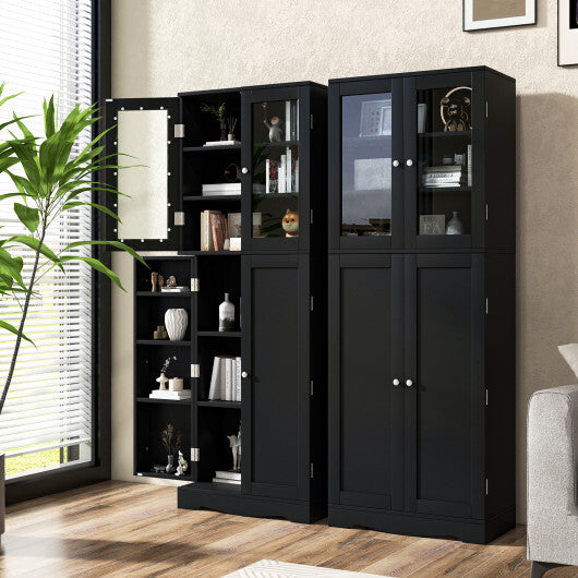 Tall Kitchen Pantry Cabinet with Dual Tempered Glass Doors and Shelves-Black LuxuryLifeWay Online Store