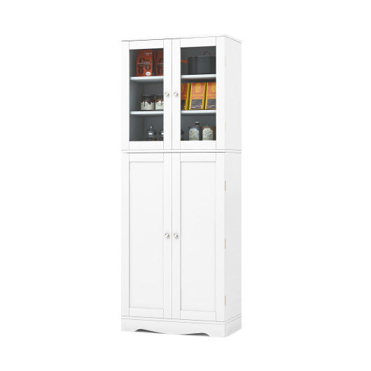 Tall Kitchen Pantry Cabinet with Dual Tempered Glass Doors and Shelves-Black LuxuryLifeWay Online Store