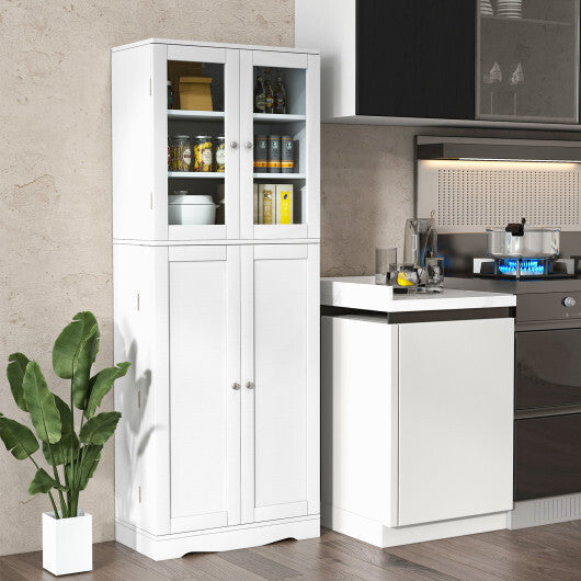 Tall Kitchen Pantry Cabinet with Dual Tempered Glass Doors and Shelves-Black LuxuryLifeWay Online Store