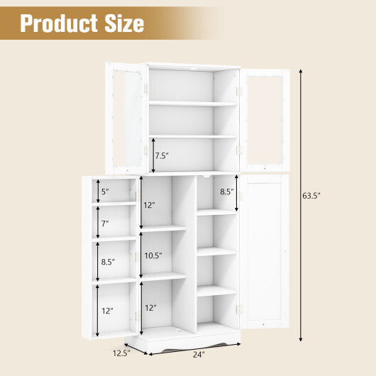 Tall Kitchen Pantry Cabinet with Dual Tempered Glass Doors and Shelves-Black LuxuryLifeWay Online Store