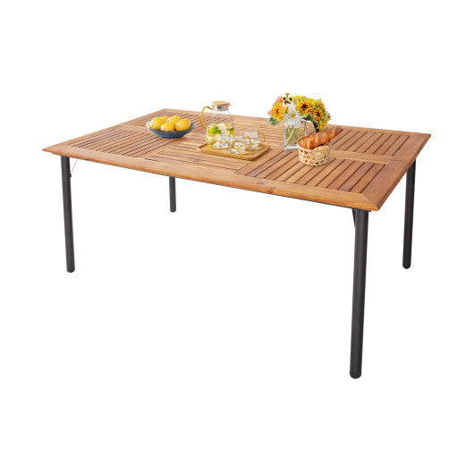Patio Acacia Wood Dining Table with Umbrella Hole and Metal Legs LuxuryLifeWay Online Store