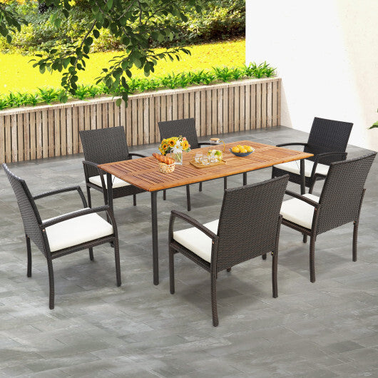 Patio Acacia Wood Dining Table with Umbrella Hole and Metal Legs LuxuryLifeWay Online Store