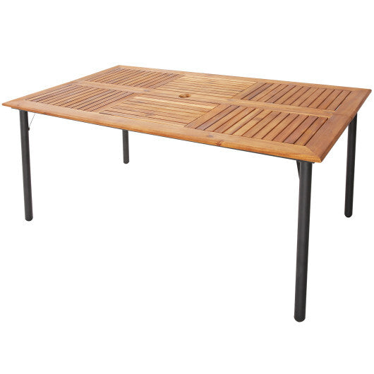 Patio Acacia Wood Dining Table with Umbrella Hole and Metal Legs LuxuryLifeWay Online Store